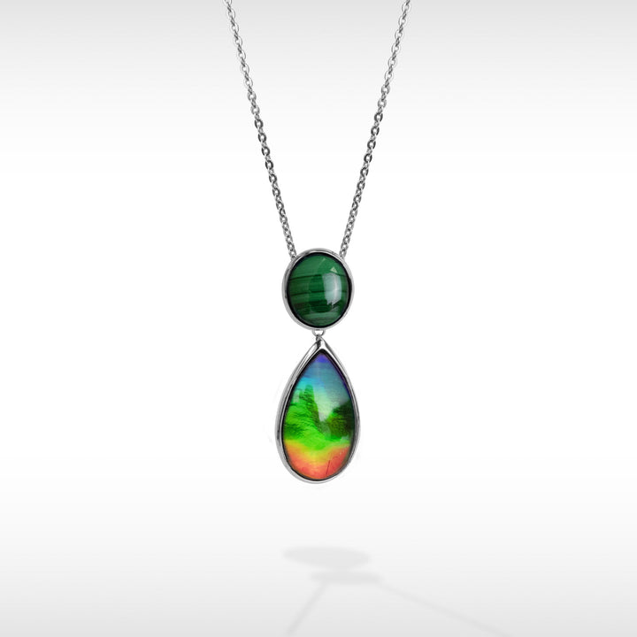 Harmony Ammolite Pendant and Earring Set in Sterling Silver with Malachite