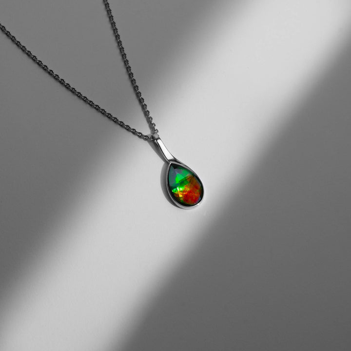 Essentials Teardrop Ammolite Pendant in Sterling Silver