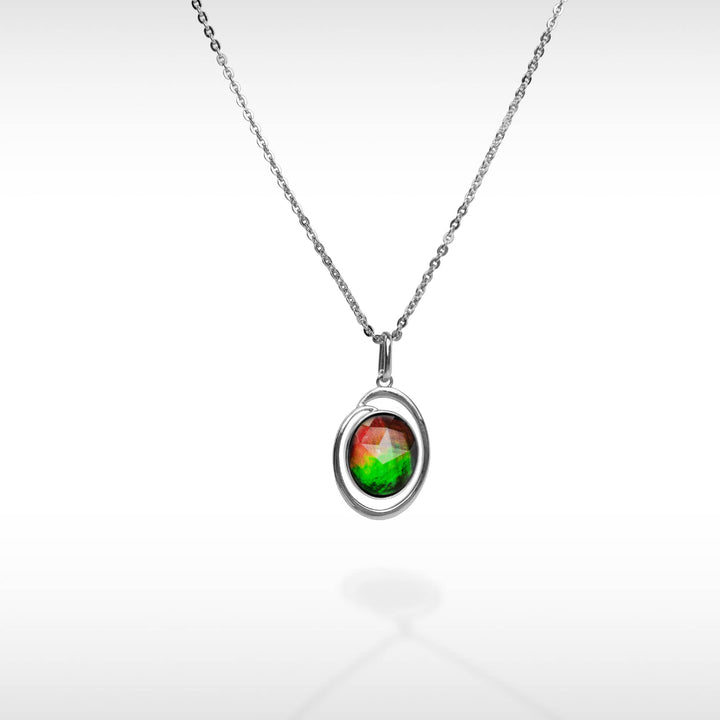 Essentials Oval Ammolite Pendant in Sterling Silver