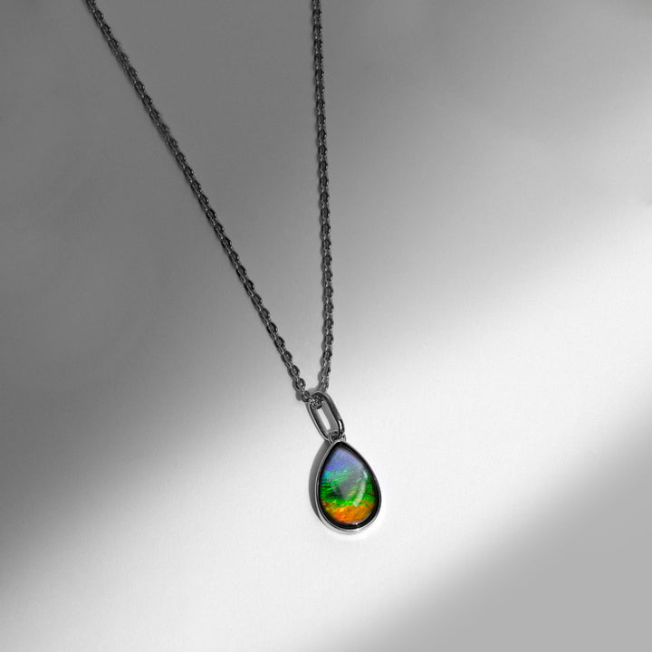 Essentials Pear Ammolite Pendant in Sterling Silver