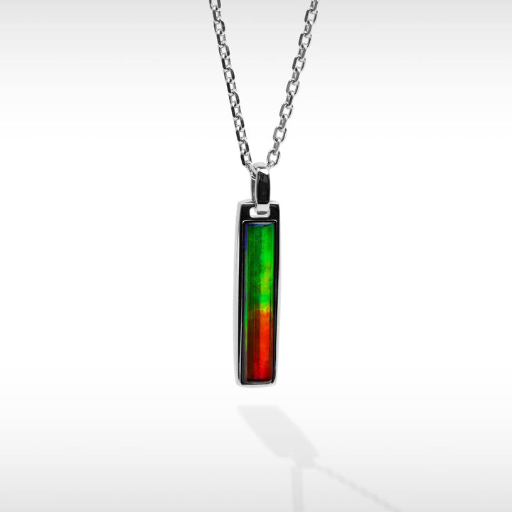 Essentials Men Rectangle Ammolite Pendant in Sterling Silver