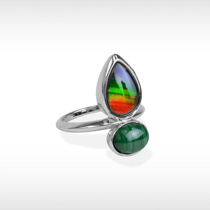 Harmony Ammolite Ring in Sterling Silver with Malachite