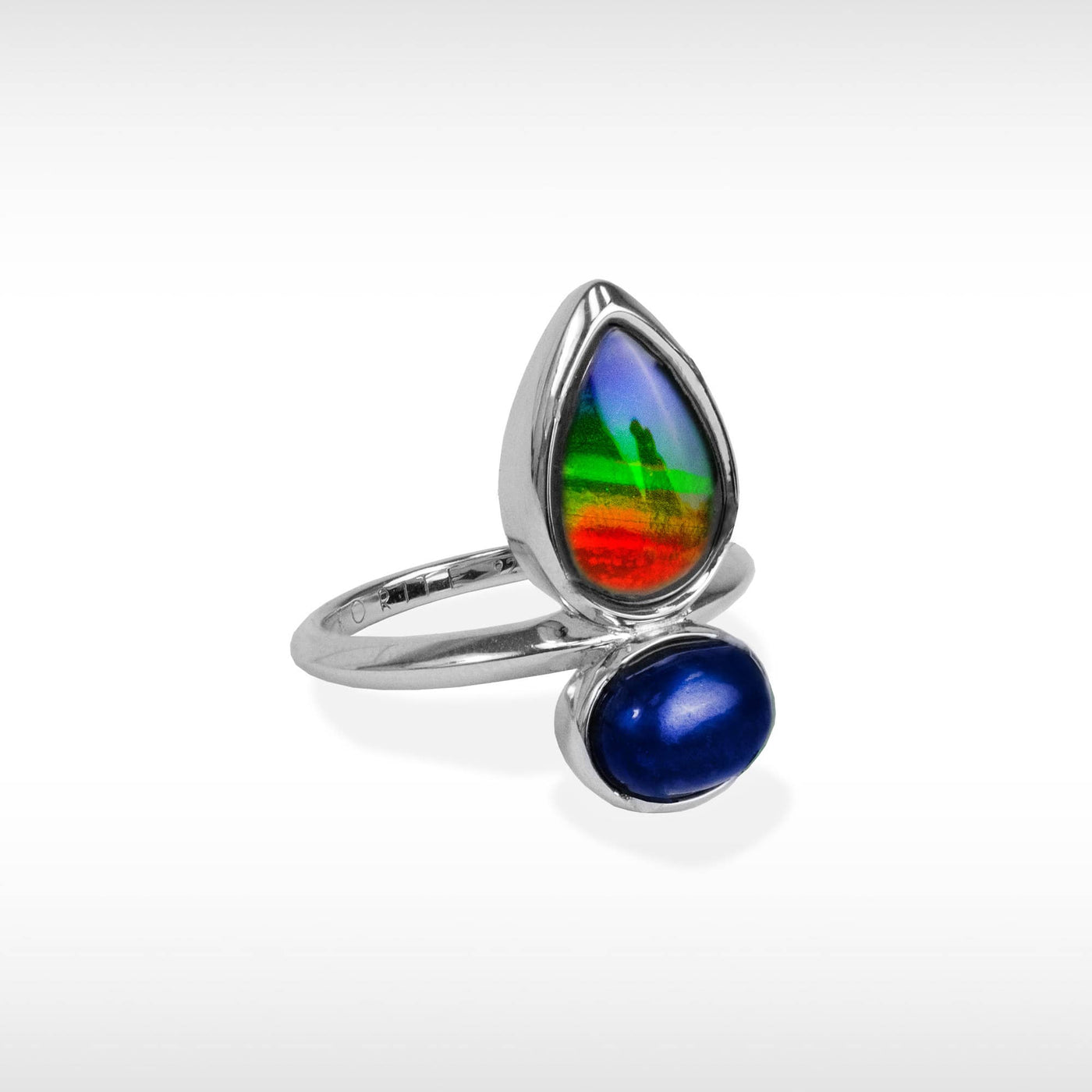 Harmony Ammolite Ring in Sterling Silver with Lapis
