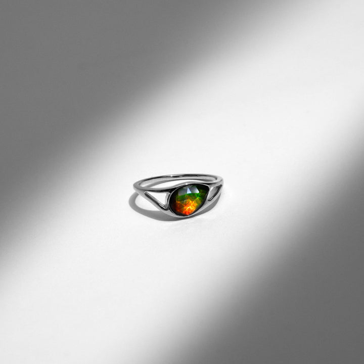 Essentials Teardrop Ammolite Ring in Sterling Silver