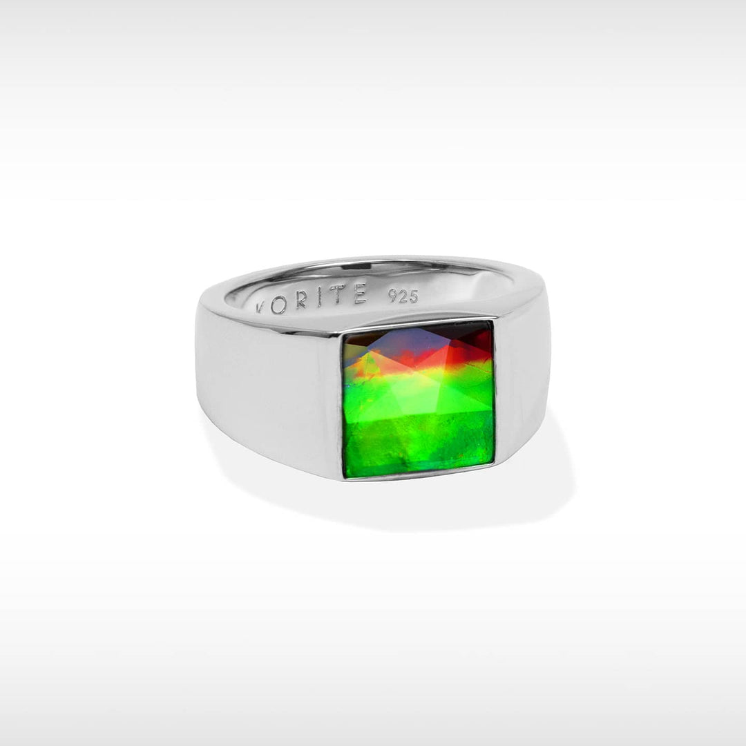 Essentials Men Square Ammolite Ring in Sterling Silver