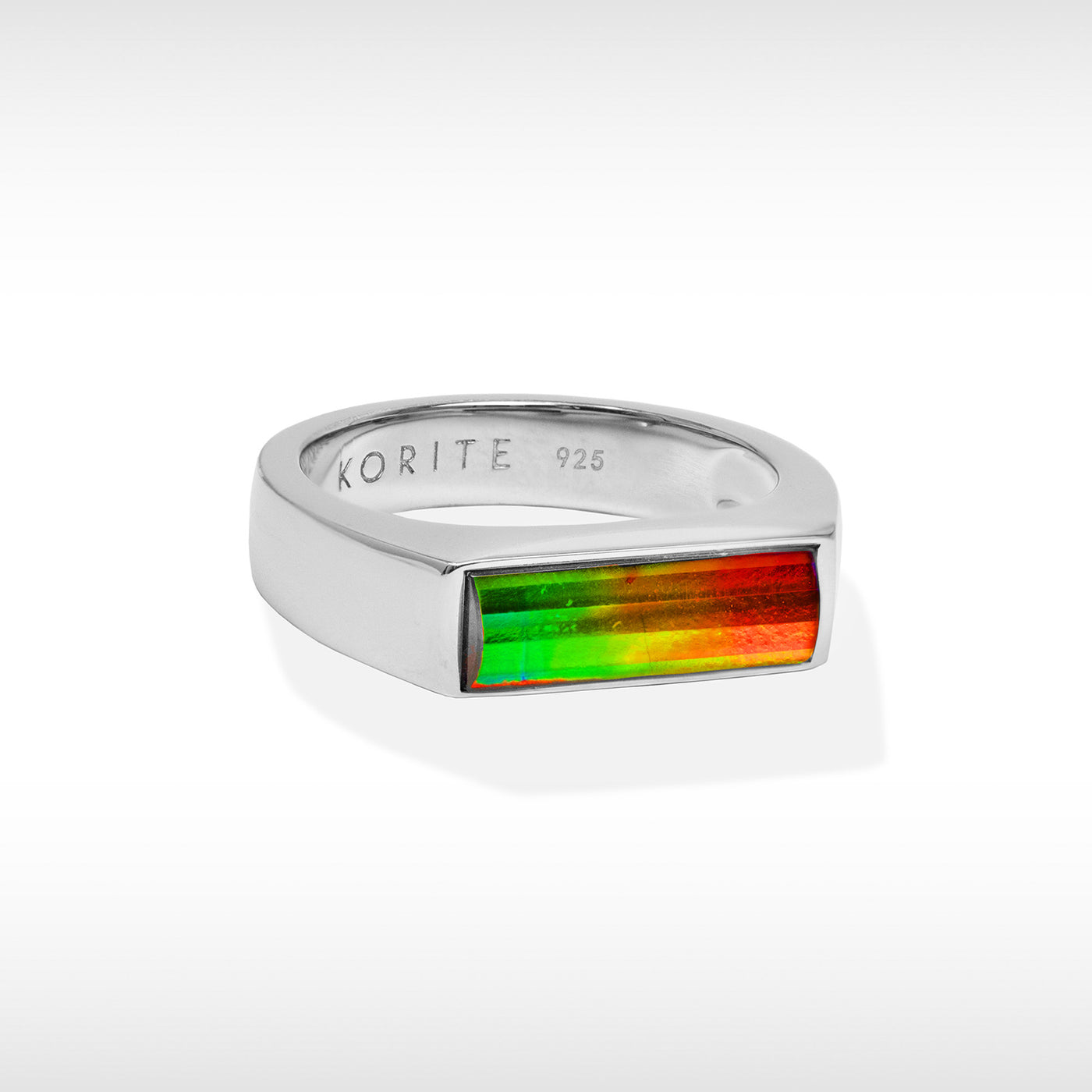 Essentials Men Rectangle Ammolite Ring in Sterling Silver