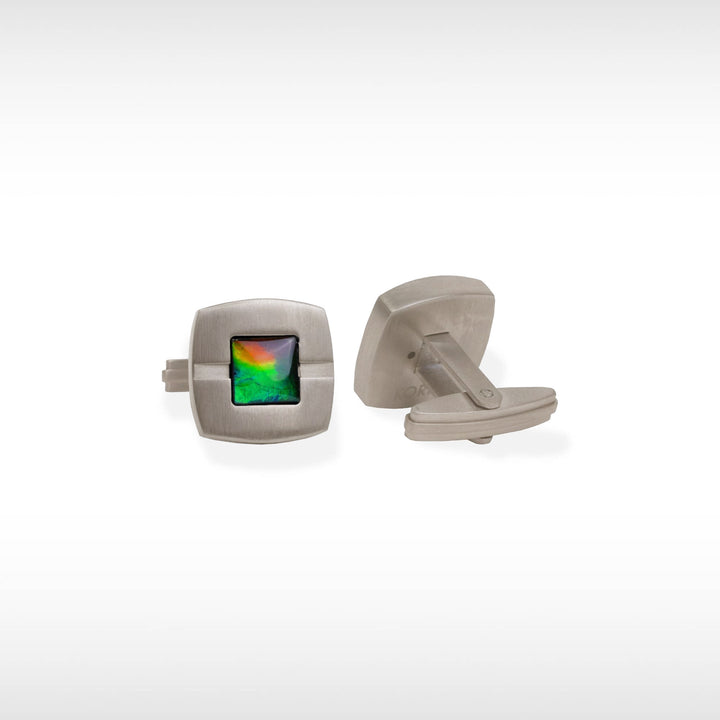 Dusk Ammolite Cufflinks in Grey Polished Titanium