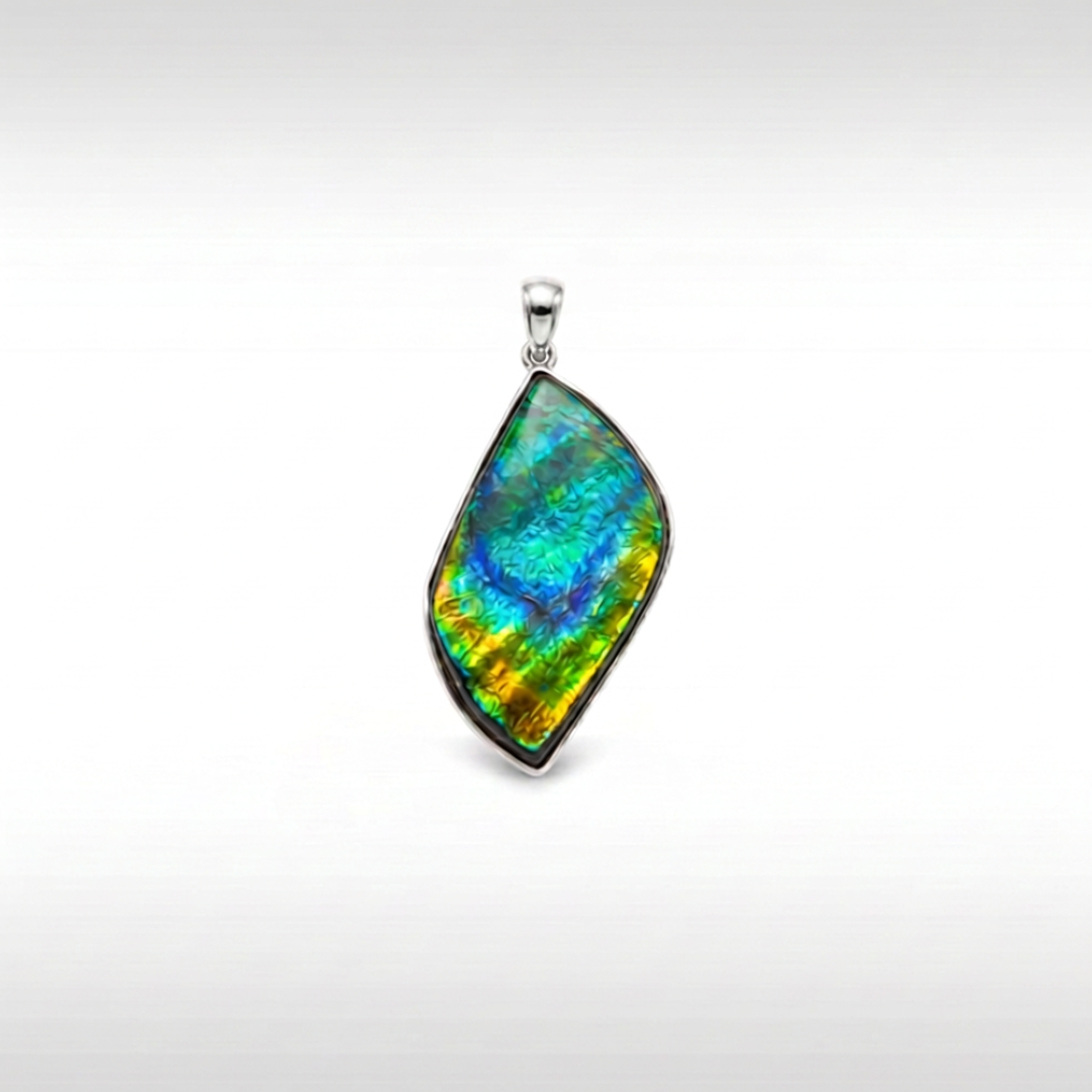 Sterling Silver A Grade Natural Freeform Ammolite Pendant