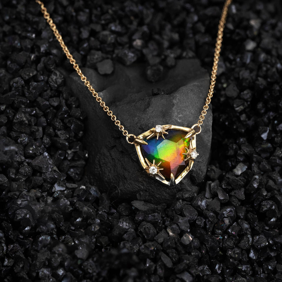 Starlight Trillion Ammolite Pendant with White Diamonds in 14K Gold