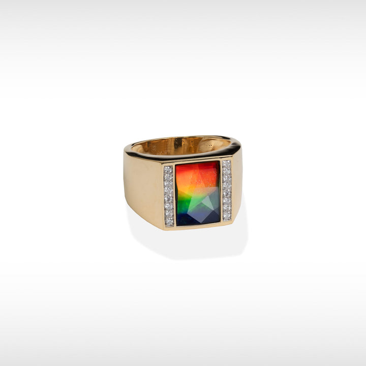 Men's Jay 14K Gold AA Grade Ammolite Ring with Diamond Accent