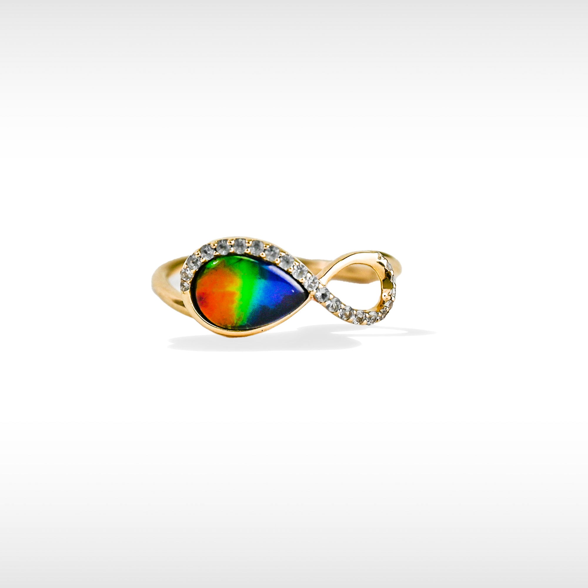 Designed By Ellen Ammolite Ring With Diamonds - AAA Grade Natural Ammolite, 14k Gold, 8x6mm Oval