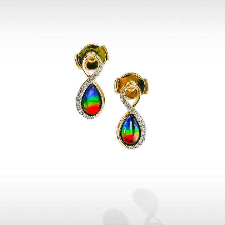 Infinity ammolite earrings in 14K gold with white diamonds