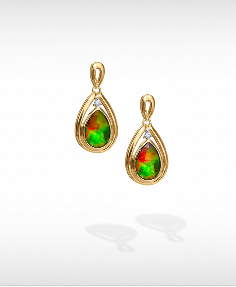 Women's Sterling Silver Ammolite Earrings with White Topaz  Accent