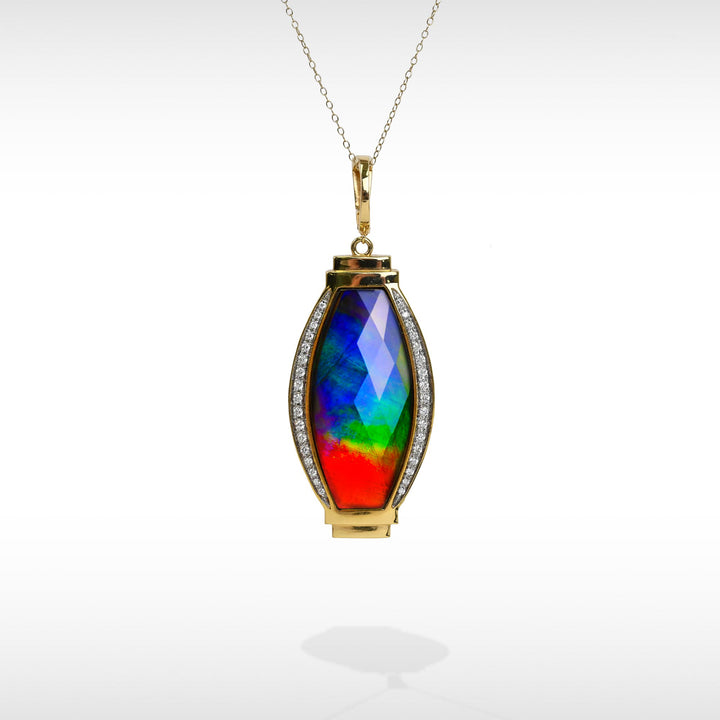 Women's 18K Gold AA Grade Ammolite Pendant with Diamond Accent