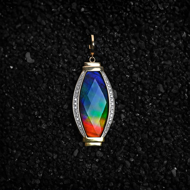 Women's 18K Gold AA Grade Ammolite Pendant with Diamond Accent