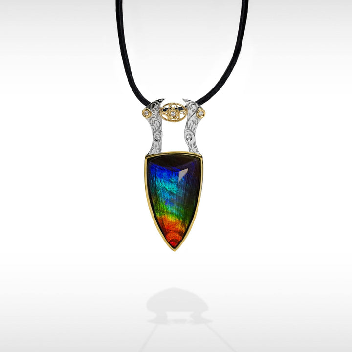 18K Gold AA Grade Ammolite Pendant with Diamond Accent