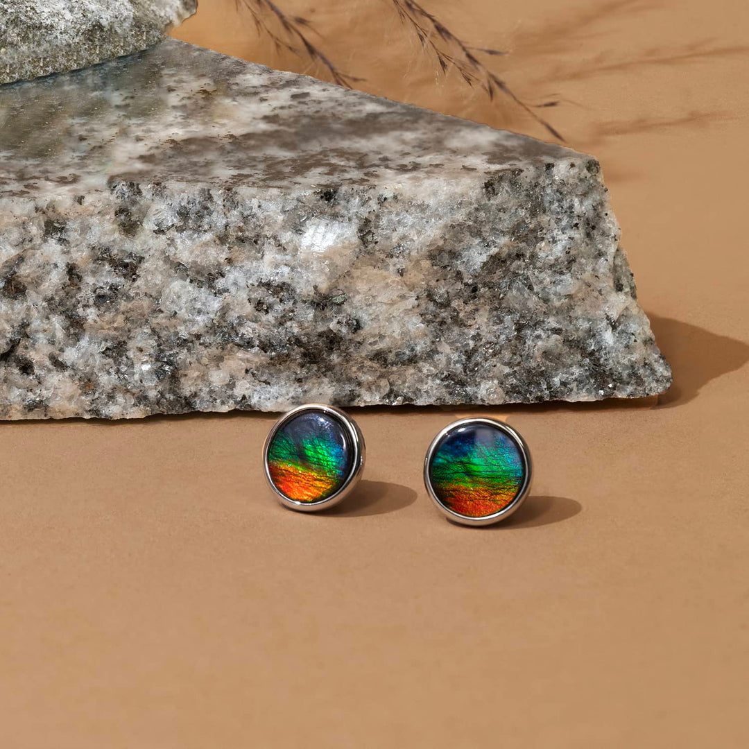 Origins Round Ammolite Earrrings in Sterling Silver