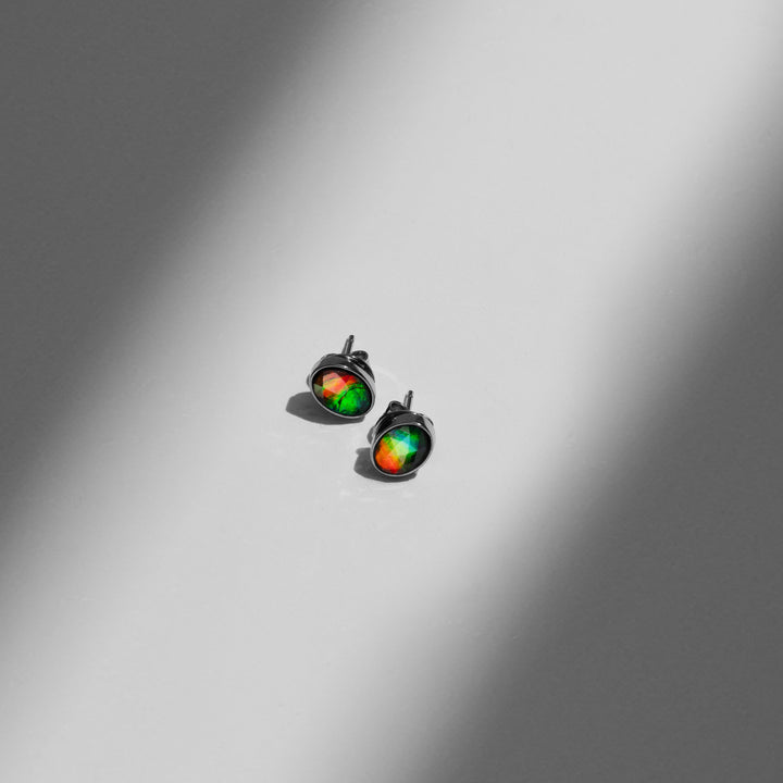 Essentials oval ammolite earrings in sterling silver