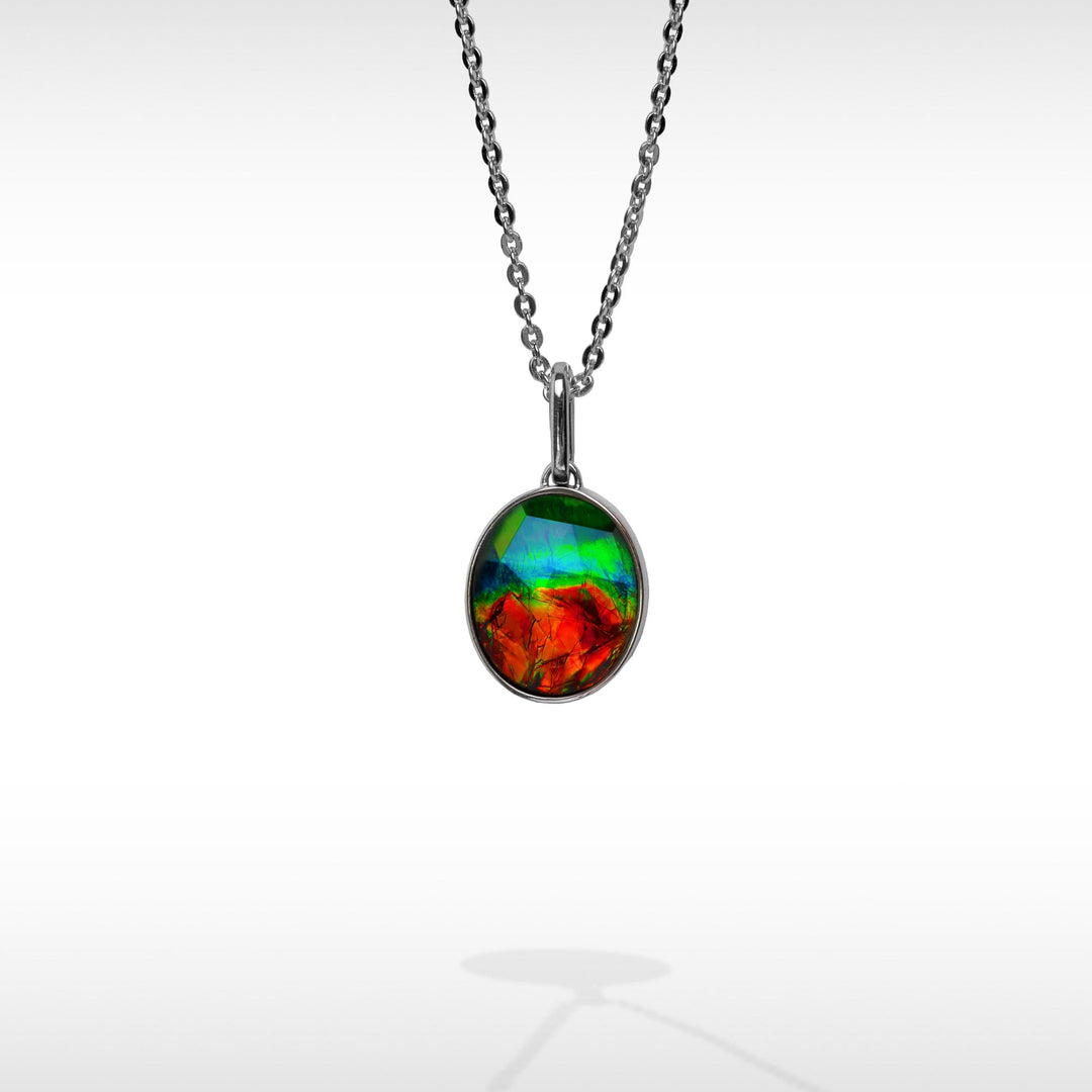 Essentials oval ammolite pendant in sterling silver