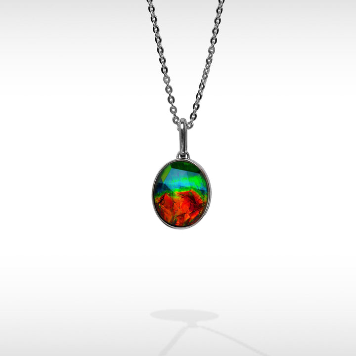 Essentials oval ammolite pendant in sterling silver