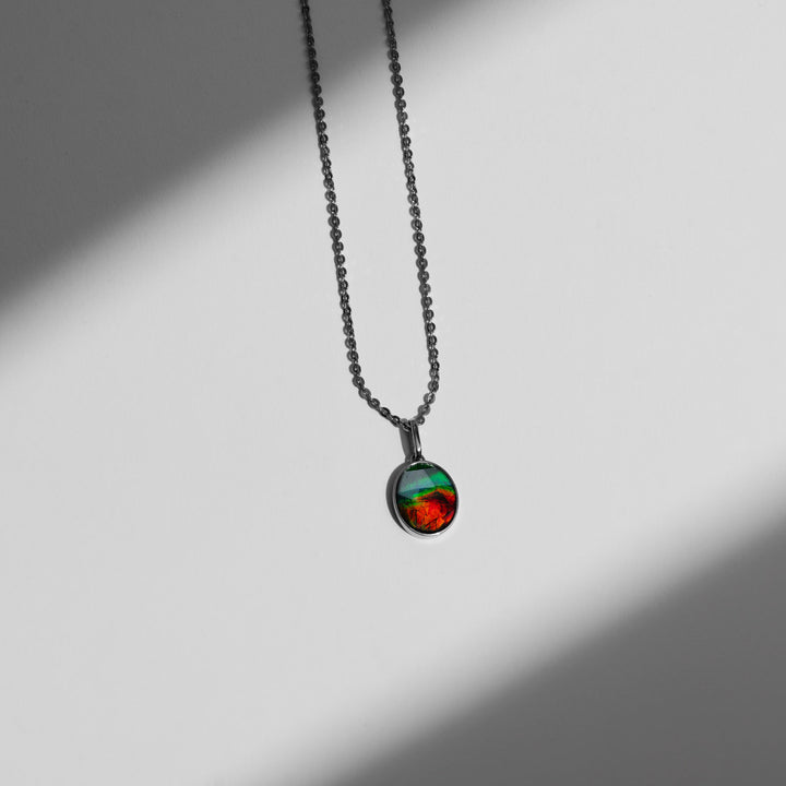 Essentials oval ammolite pendant in sterling silver