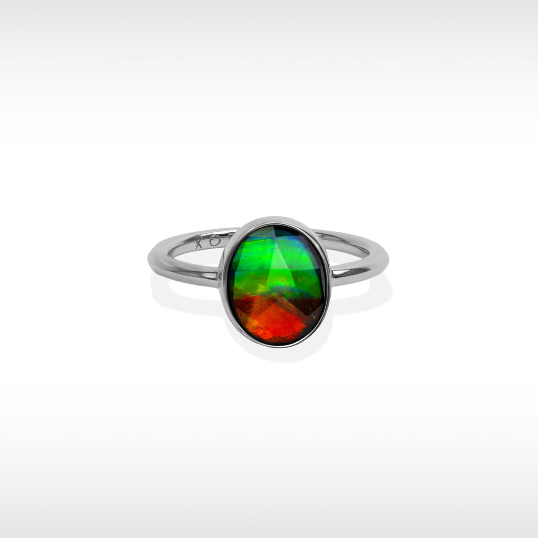 Essentials oval ammolite ring in sterling silver