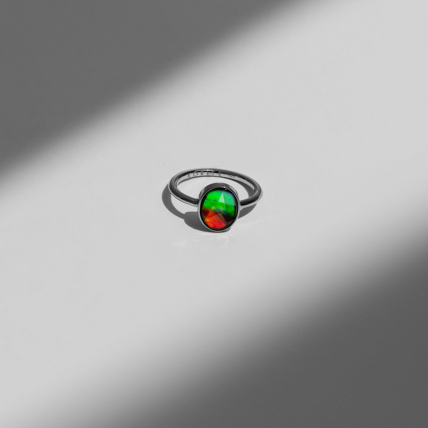 Essentials oval ammolite ring in sterling silver