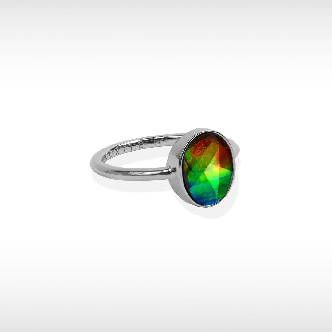 Essentials oval ammolite ring in sterling silver