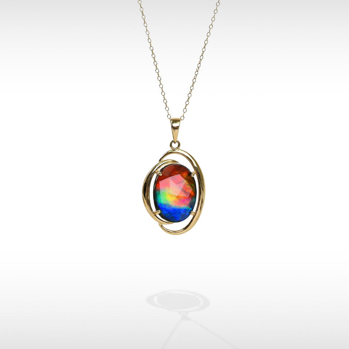 14K Gold A Grade Ammolite Pendant