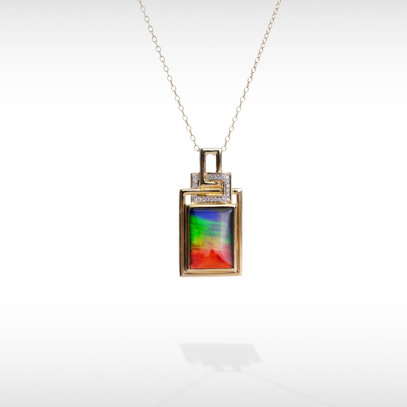 Women's Mae 14K Gold AA Grade Ammolite Pendant with Diamond Accent