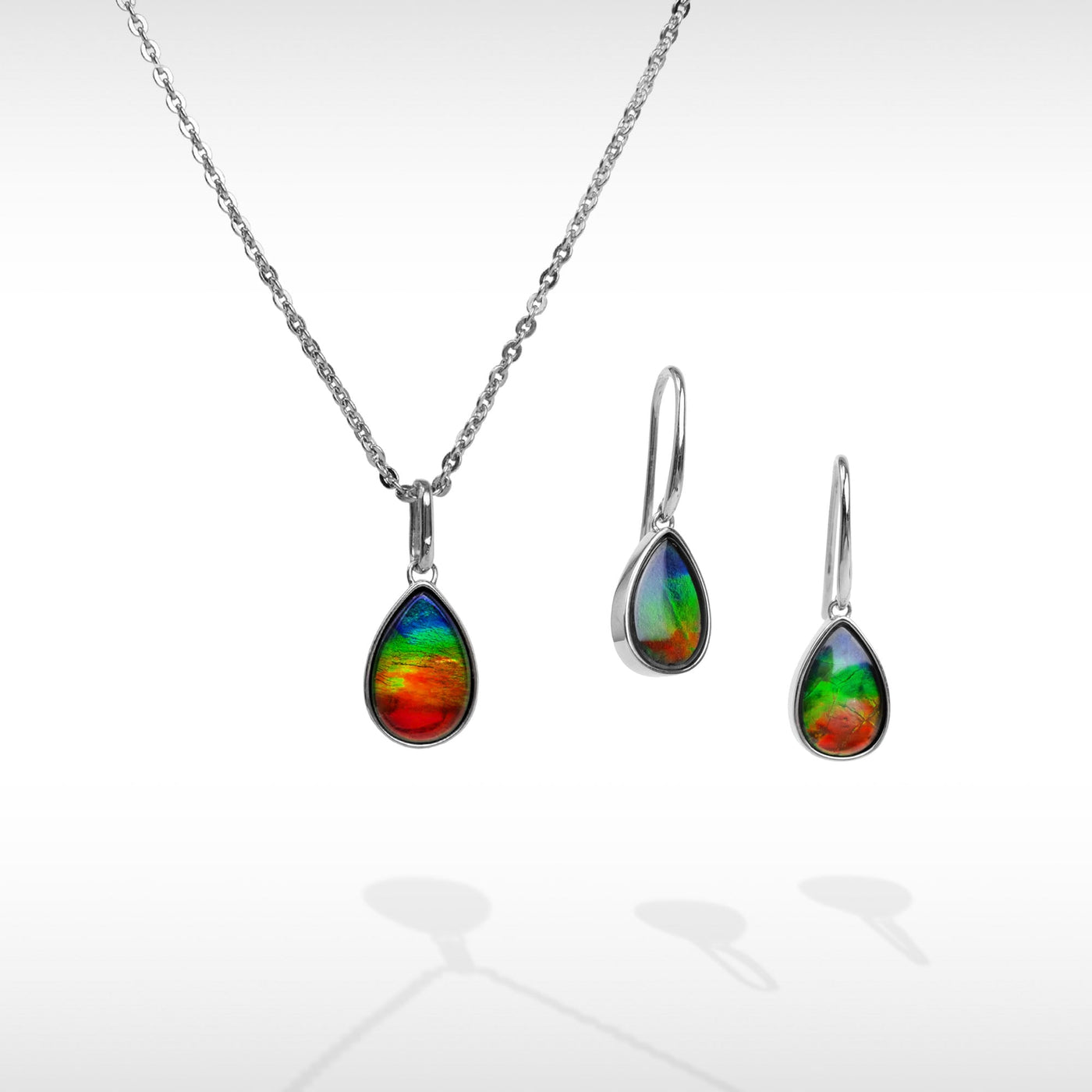 Essentials pear ammolite pendant and earring set in sterling silver