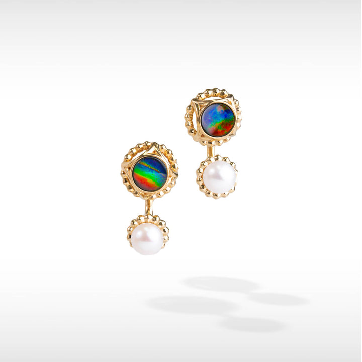 Pearl Ammolite Earrings in 18K Gold Plating