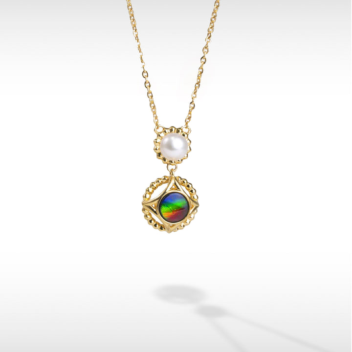 Pearl Ammolite Pendant in 18K Gold Plating