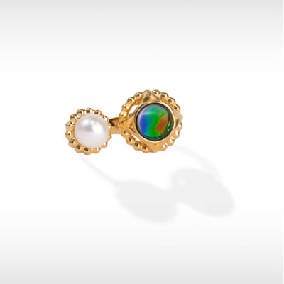 Pearl Ammolite Ring in 18K Gold Plating