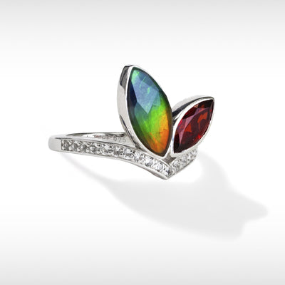 Rabbit ammolite pendant and ring set in sterling silver