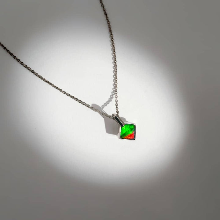 Essentials Square Ammolite Pendant in Sterling Silver