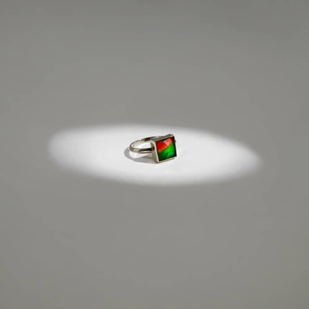 Essentials square ammolite ring in sterling silver