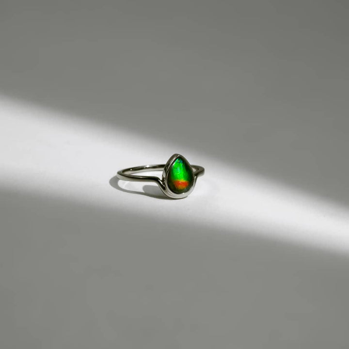 Essentials Teardrop Ammolite Ring in Sterling Silver