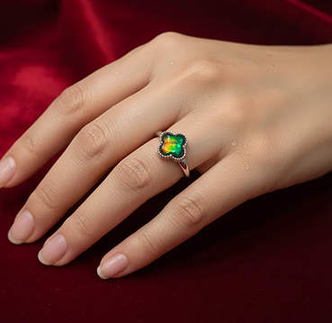 Clover Ammolite Ring in Sterling Silver