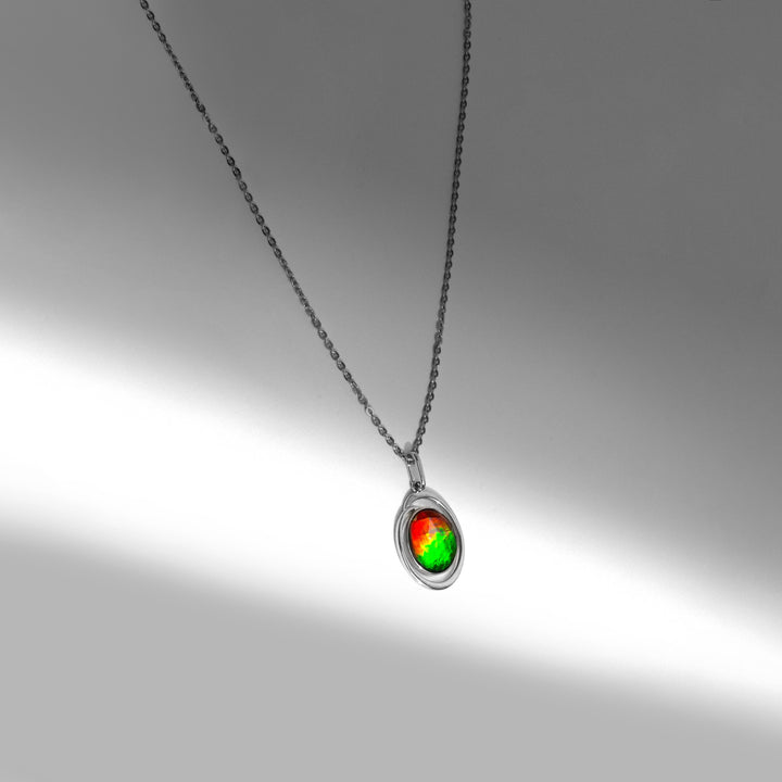 Essentials Oval Ammolite Pendant in Sterling Silver