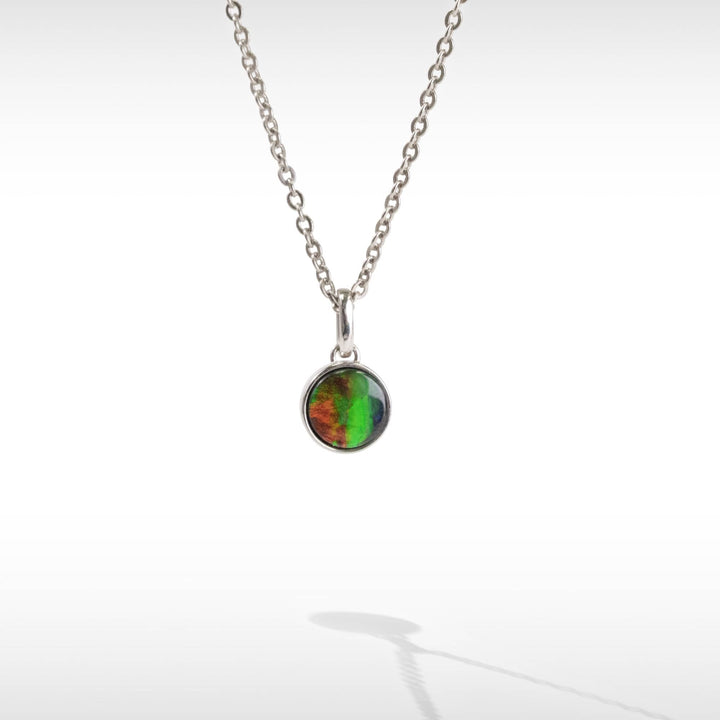 Essentials Round Ammolite Pendant in Sterling Silver