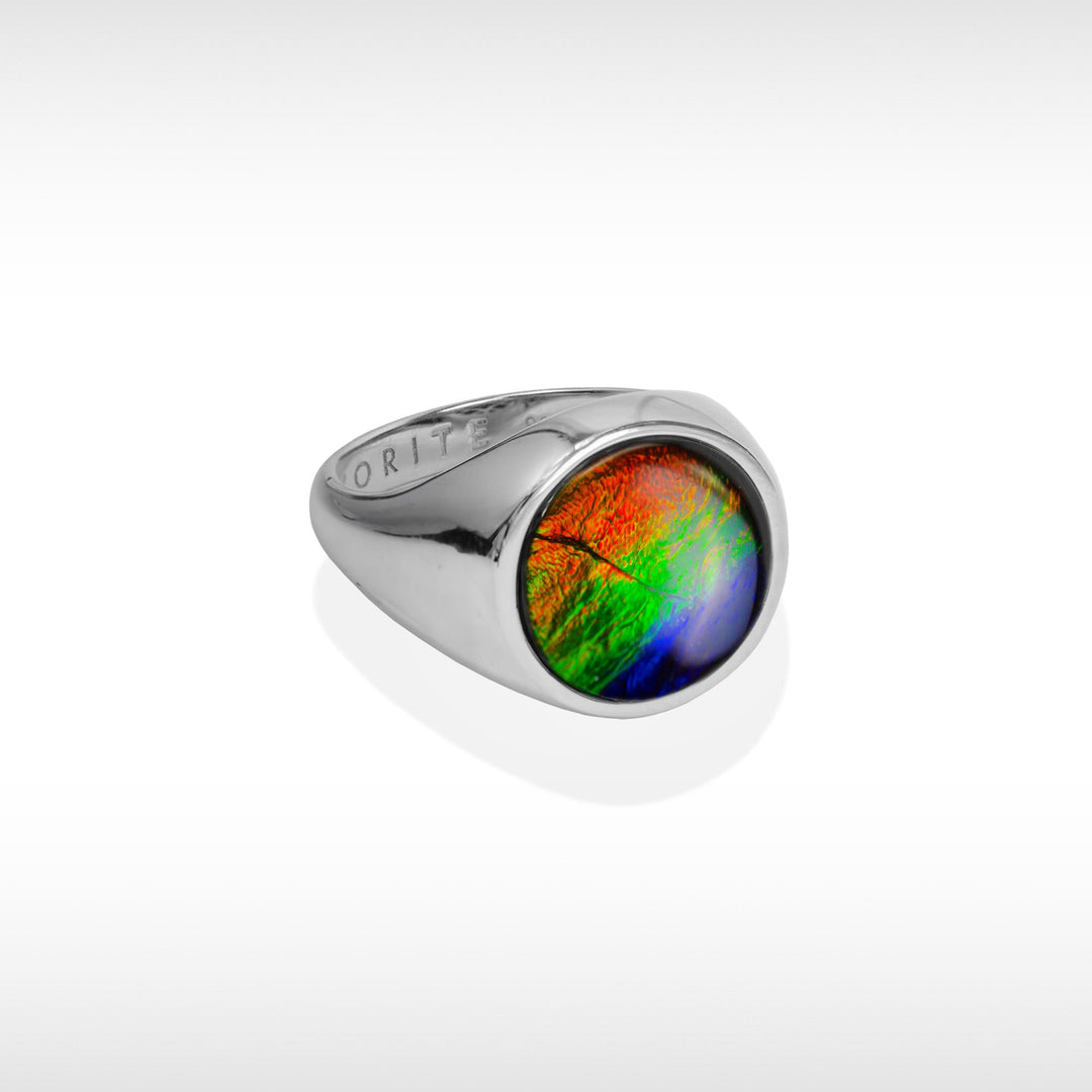 Origins round ammolite pendant,earring and ring set in sterling silver