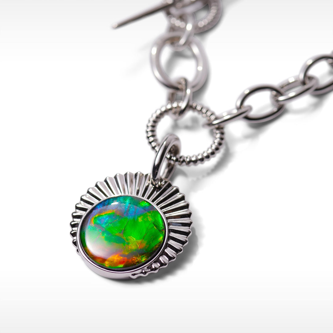 Origins chain link ammolite pendant,earring and bracelet set in sterling silver