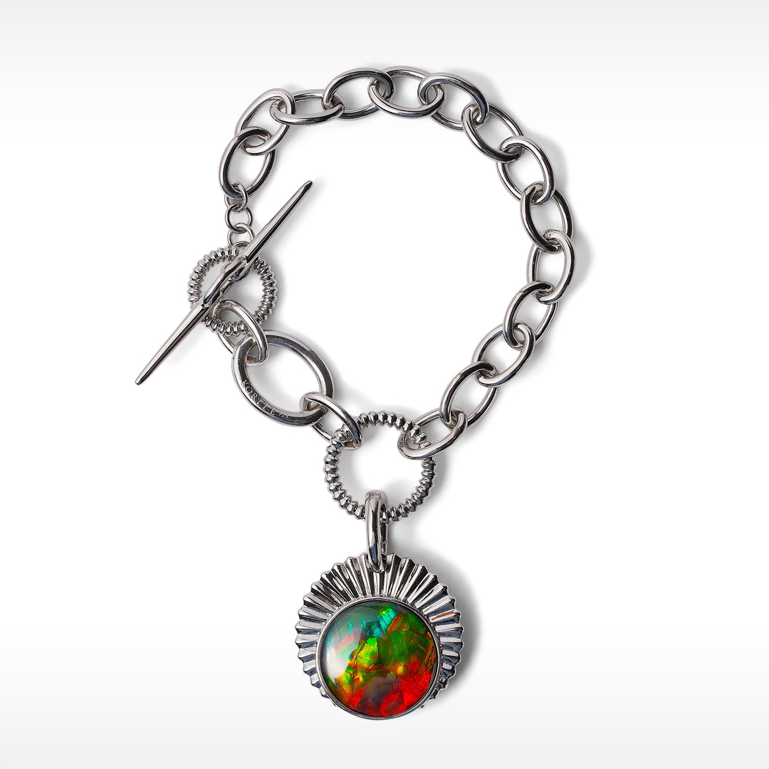 Origins chain link ammolite pendant,earring and bracelet set in sterling silver