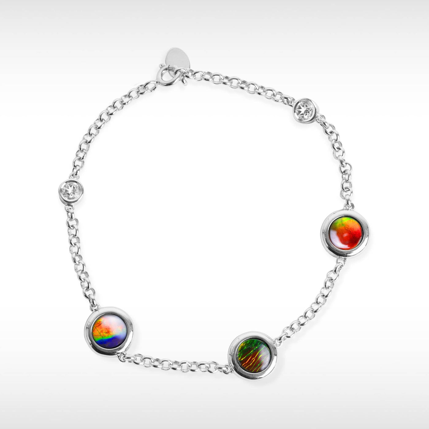Women's Sterling Silver Ammolite Bracelet with White Topaz Accent