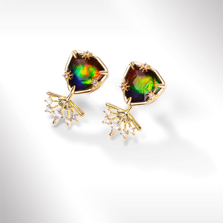 Starlight Trillion Ammolite Stud Earrings with White Topaz Earring Jacket in 18k Gold Vermeil