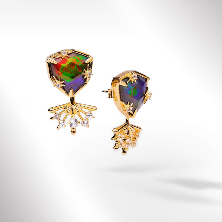 Starlight Trillion Ammolite Stud Earrings with White Topaz Earring Jacket in 18k Gold Vermeil