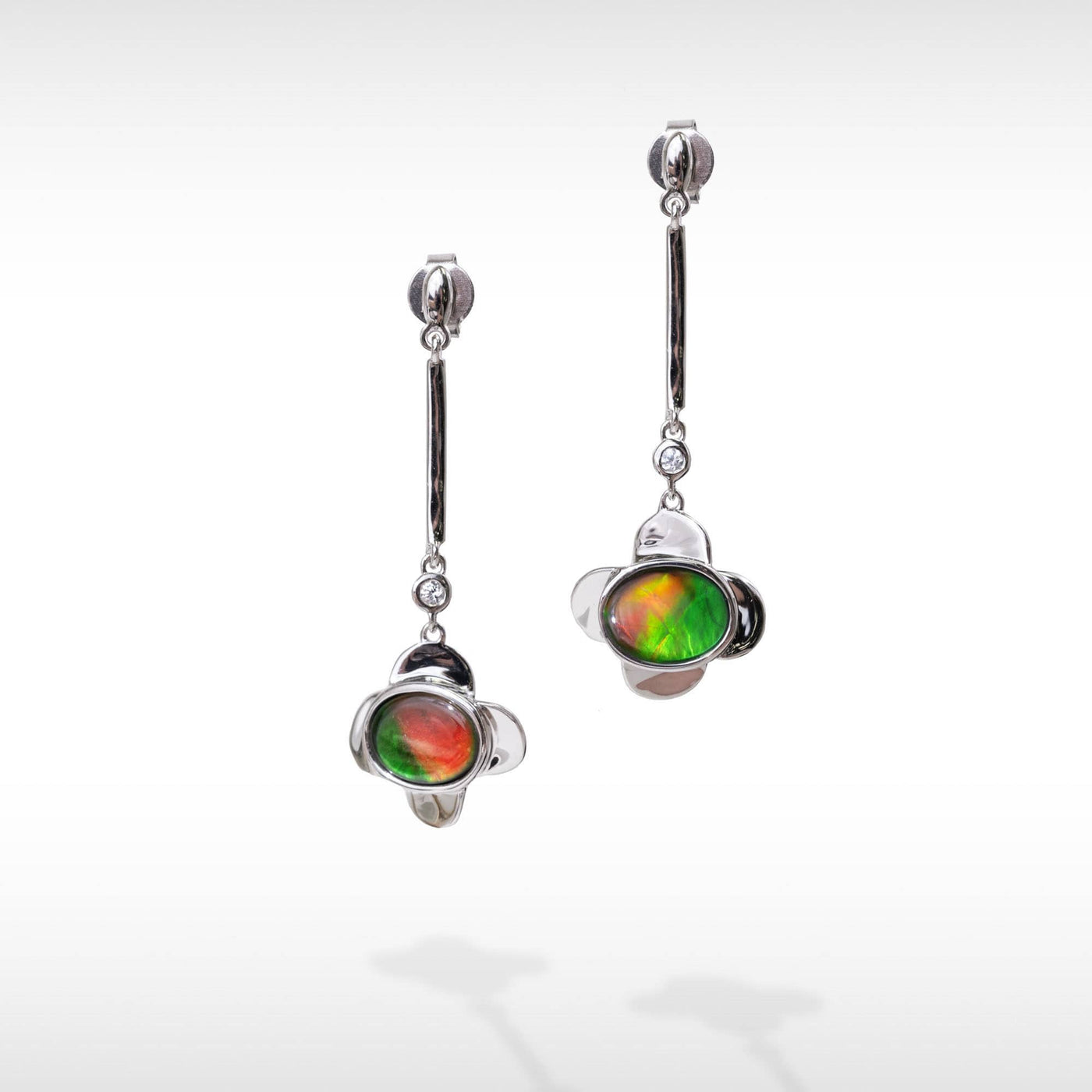 Women's Sterling Silver Ammolite Earrings with White Sapphire Accent