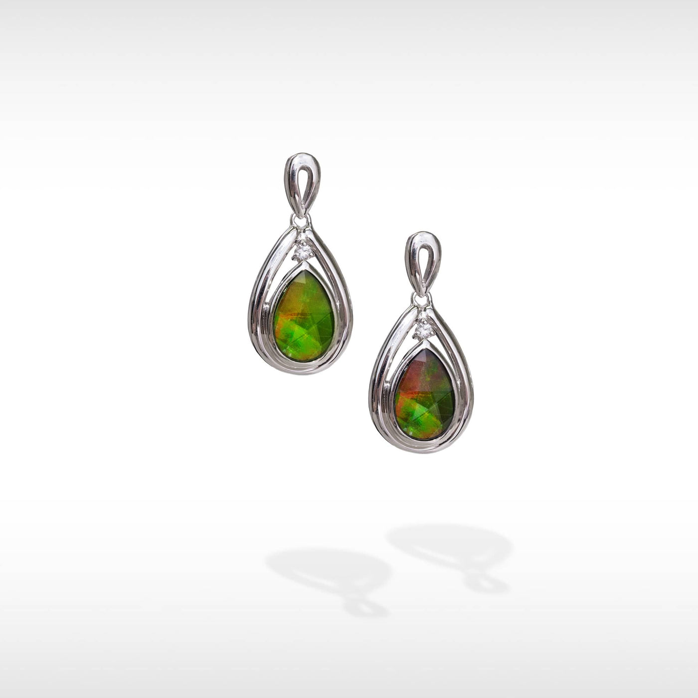 Women's Sterling Silver Ammolite Earrings with White Topaz  Accent