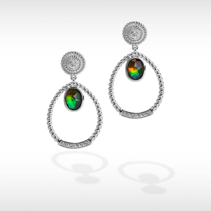 Women's Sterling Silver Ammolite Earring with White Sapphire Accent